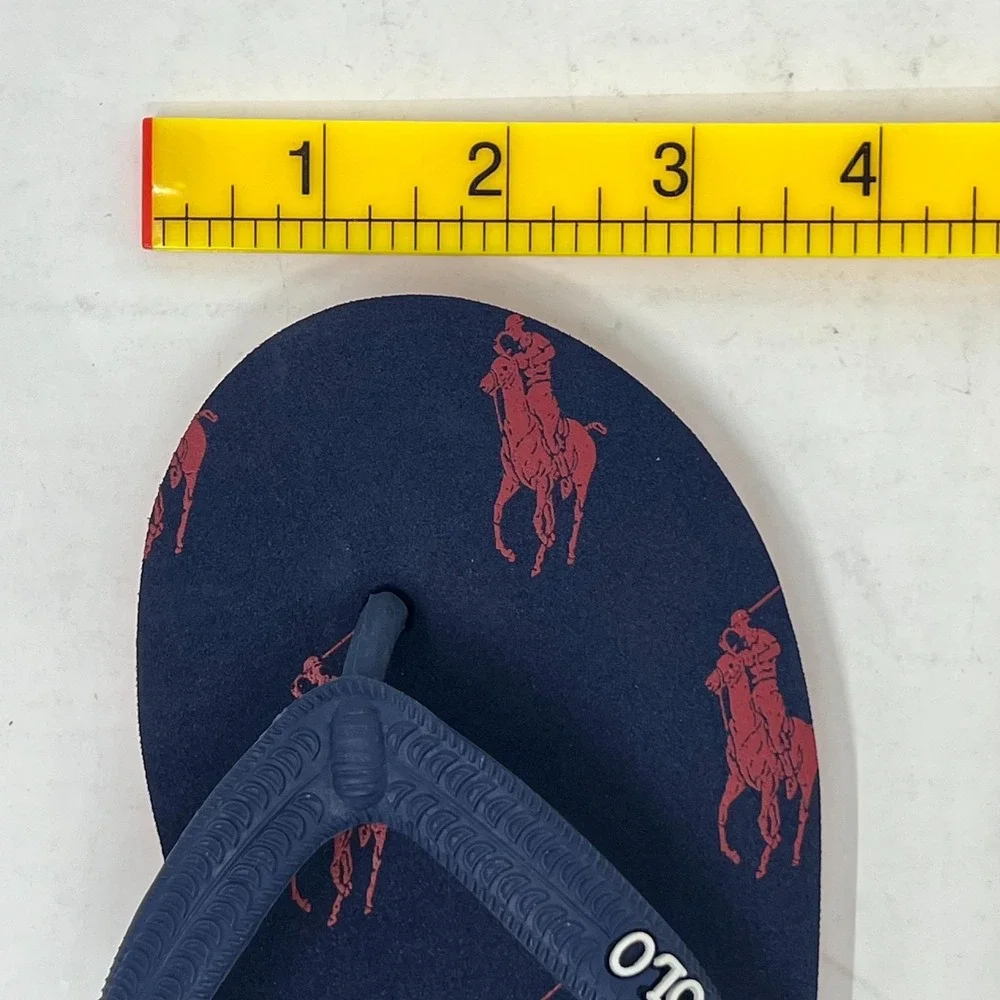 Polo Ralph Lauren Unisex Junior Flip Flop Navy/ Red Pony Logo US Size 4 VTG NEW‎